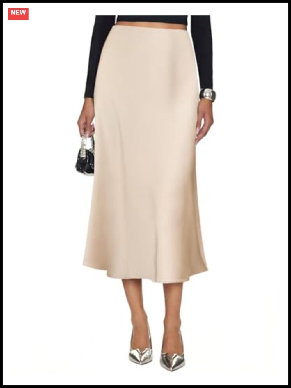 Silk Satin Midi Skirt High Waisted A-Line Long Skirt